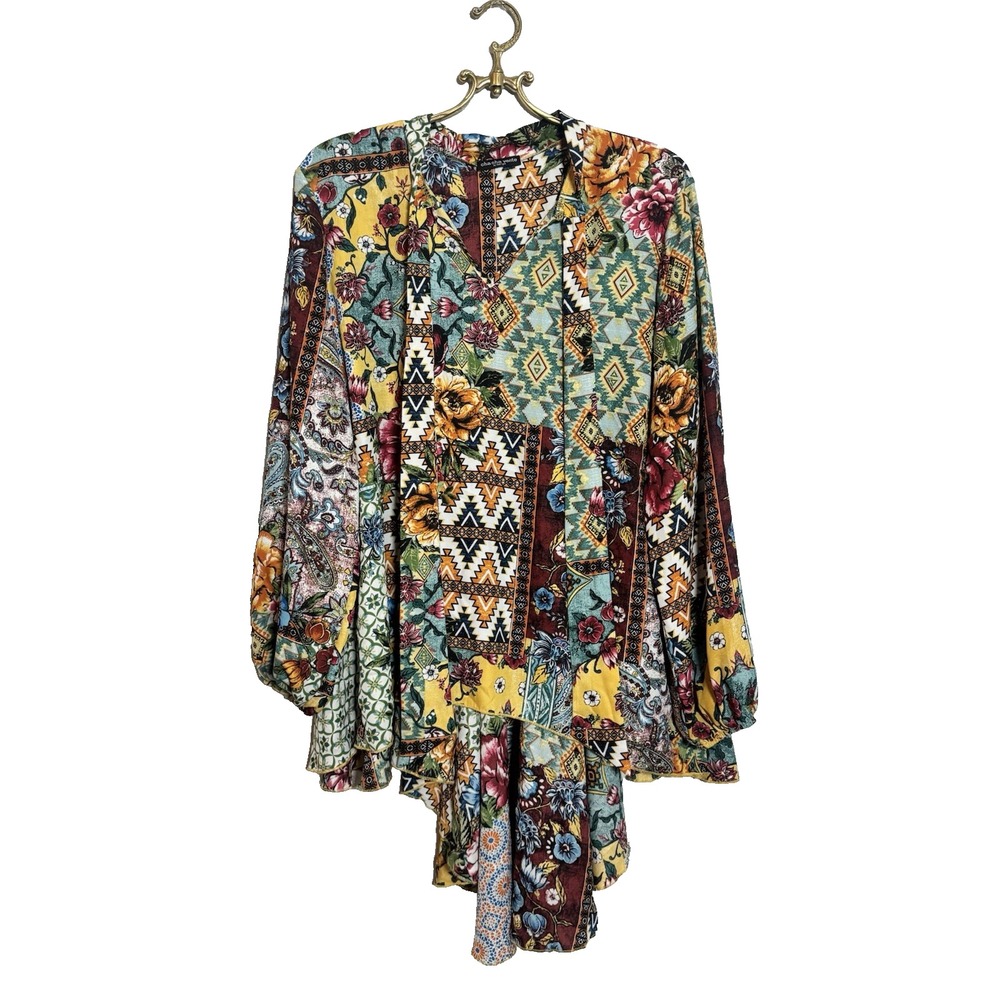Cha Cha Vente XL Mixed‎ Print TUNIC Top HI-LOW Jewel Tone